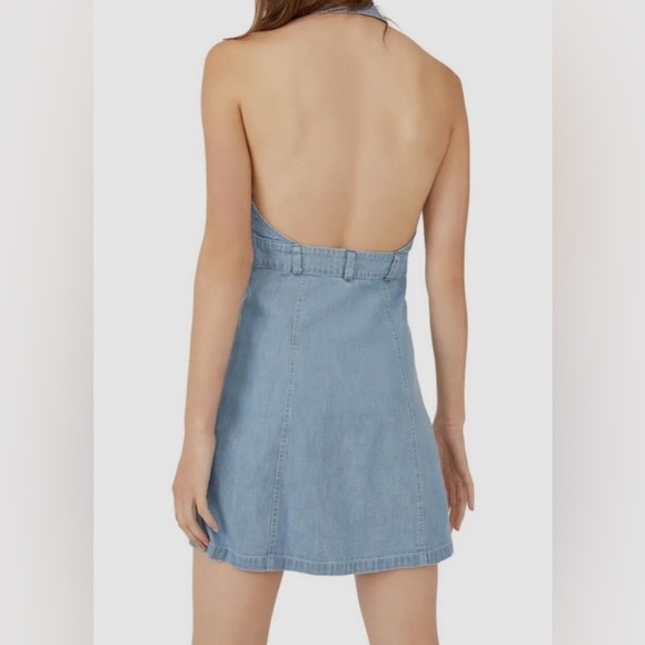 Free People Women's Blue Sami Denim Collared Halter Mini Dress Size S - Picture 4 of 6